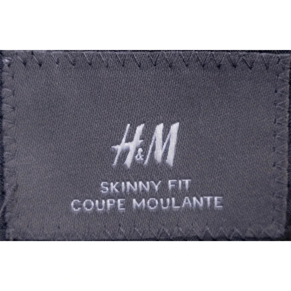 H&M Mens Blazer Jacket Size 42R Skinny Fit Black Sport Coat Two Button Poly